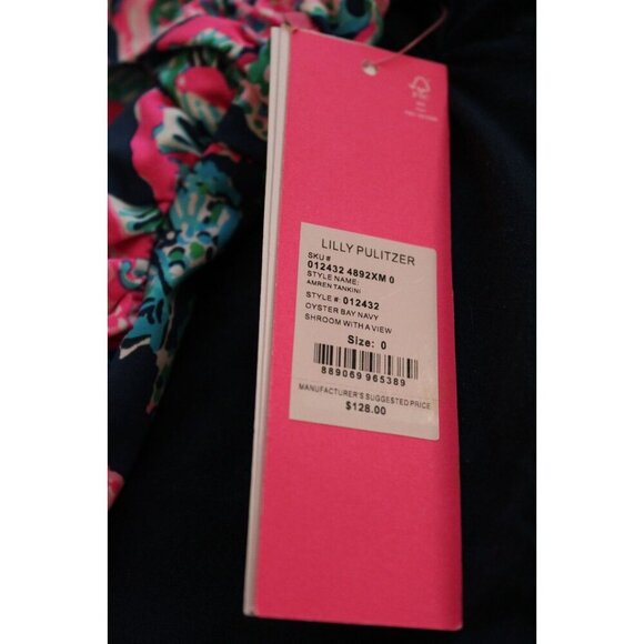 Lilly Pulitzer Amren Tankini Top Oyster Bay Navy Shroom With A View Sz 0 NWT - Picture 3 of 3